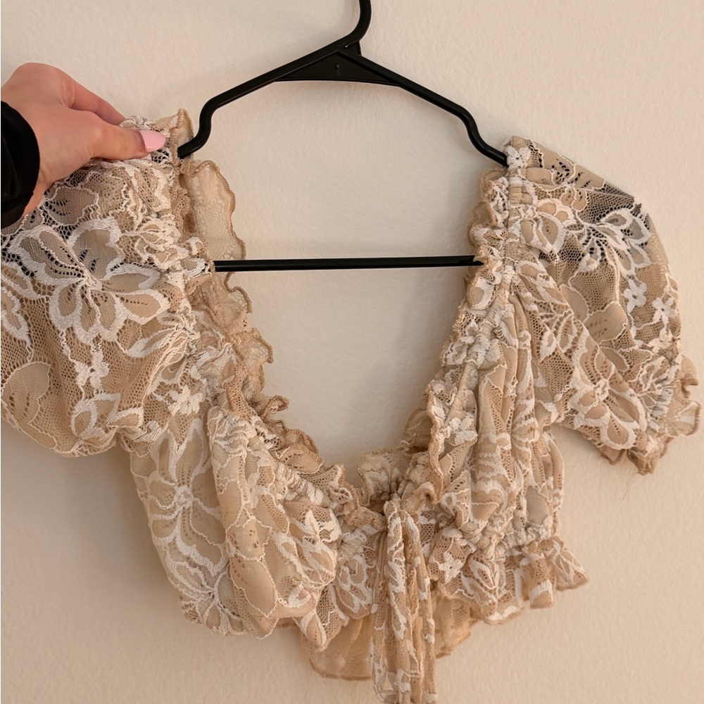 Elegant Lace Ruffle Top - Cream
